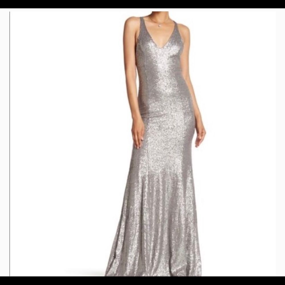NEW Jay Godfrey Silver Sequin Cut Out Back Gown 12
